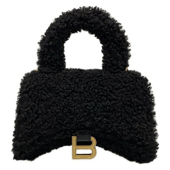 Auth BALENCIAGA Hour Glass 676384 Black Wool Handbag - Picture 1 of 16